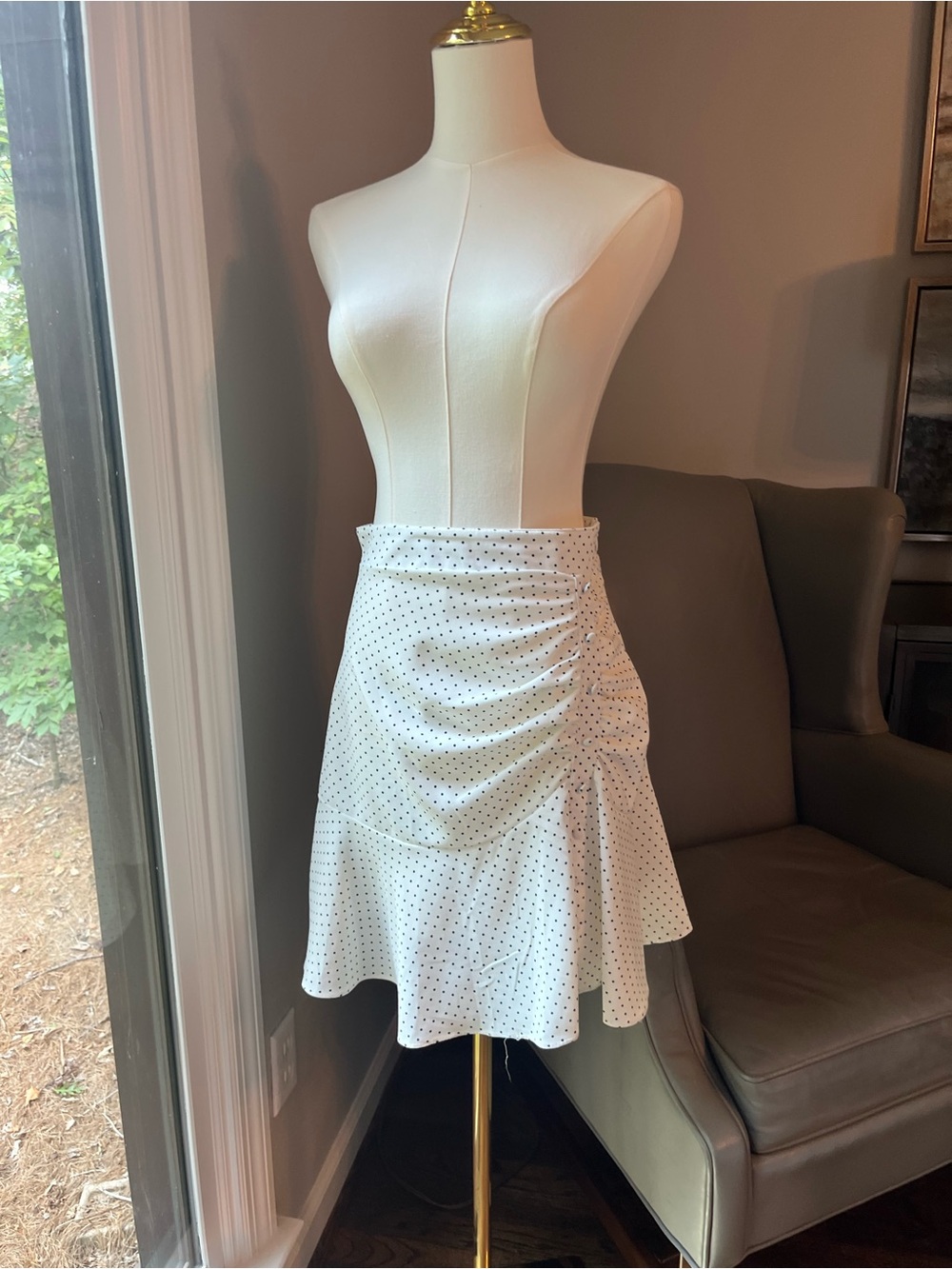White Polka Dot Ruffle Hem Skirt - Classic Summer Style - small